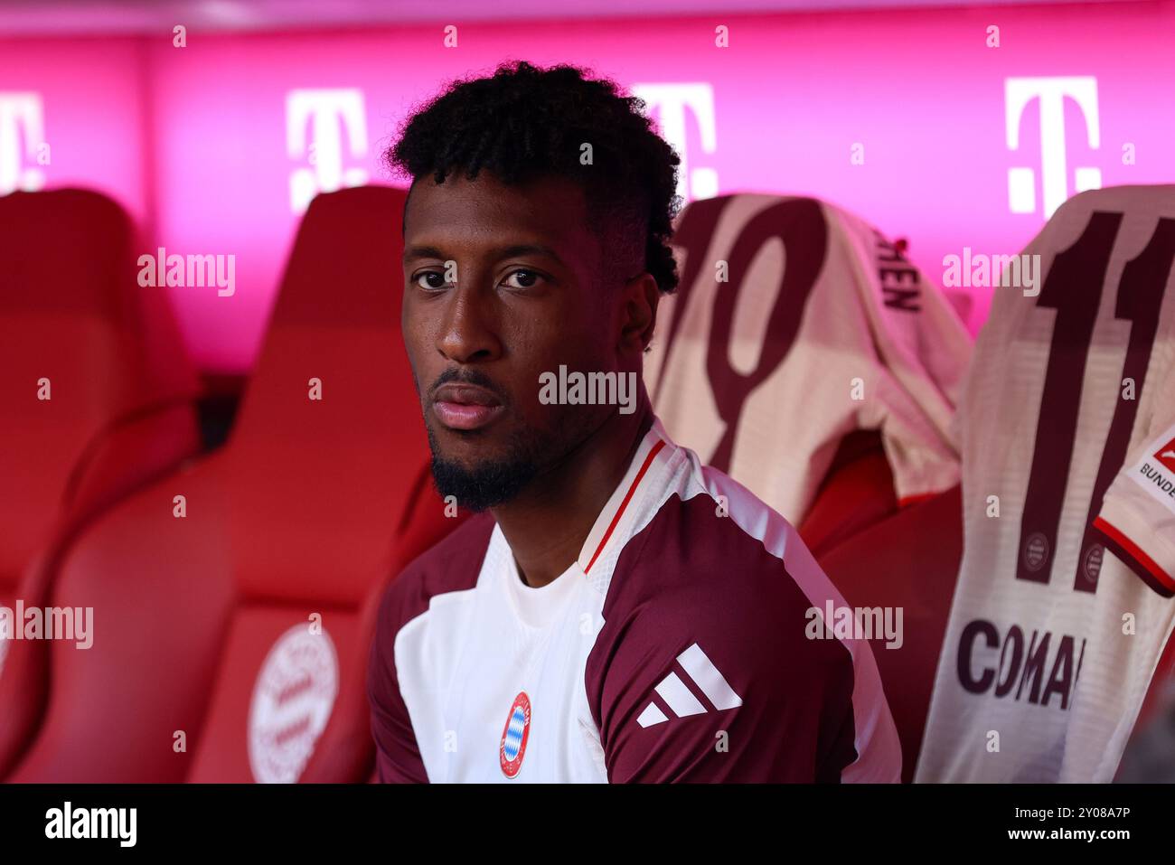 Fussball 1. Bundesliga 2. Spieltag FC Bayern Muenchen - SC Freiburg AM 01.09.2024 nella der Allianz Arena di Monaco Kingsley Coman ( Monaco ) le normative DFL vietano qualsiasi uso di fotografie come sequenze di immagini e/o quasi-video. Foto: Revierfoto credito: ddp media GmbH/Alamy Live News Foto Stock