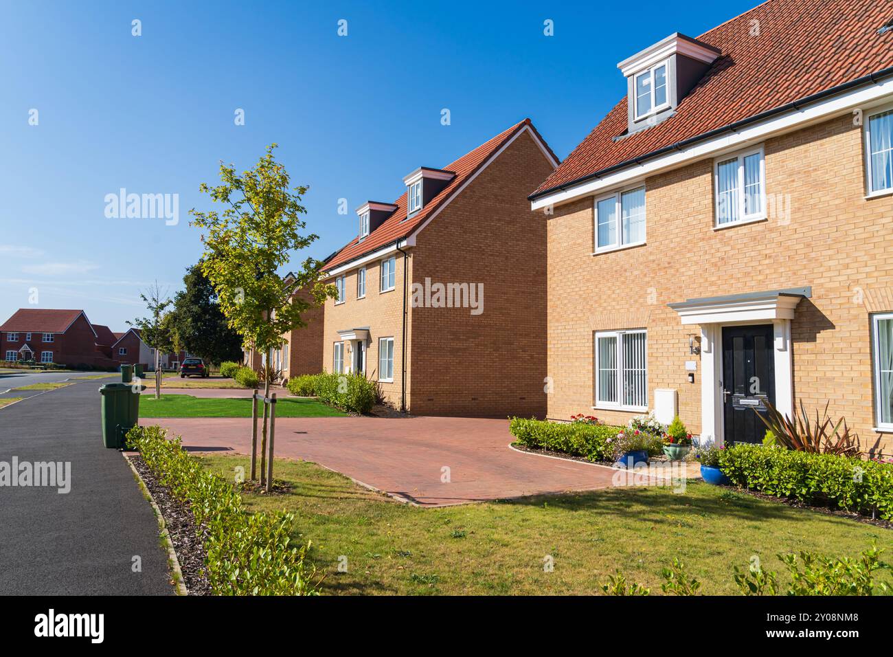 Nuova costruzione di case nel Regno Unito, esempio di case moderne costruite in Gran Bretagna Foto Stock