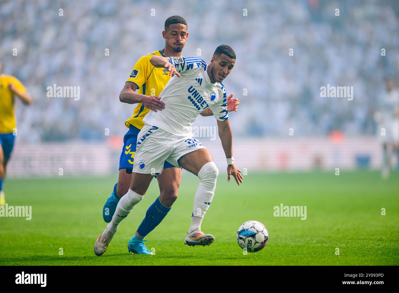 30 (FCK) - Elias Achouri. 32 (BIF) - Frederik Alves Ibsen. Superliga: FC København mod Brøndby IF - 01.09.24. København, Danmark. 1 settembre 2024. Foto Stock