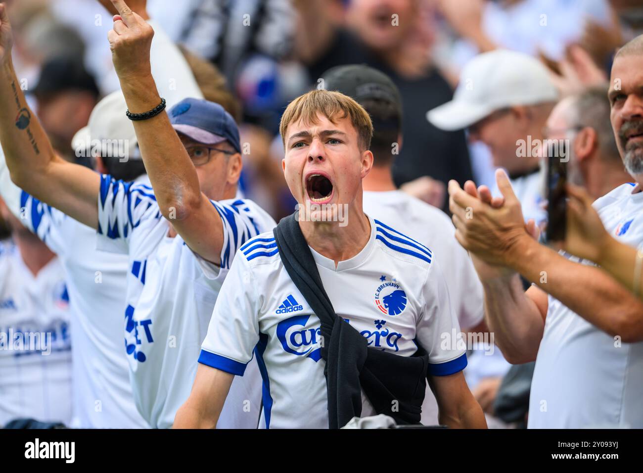 Punteggio FCK FAN efter. Superliga: FC København mod Brøndby IF - 01.09.24. København, Danmark. 1 settembre 2024. Foto Stock