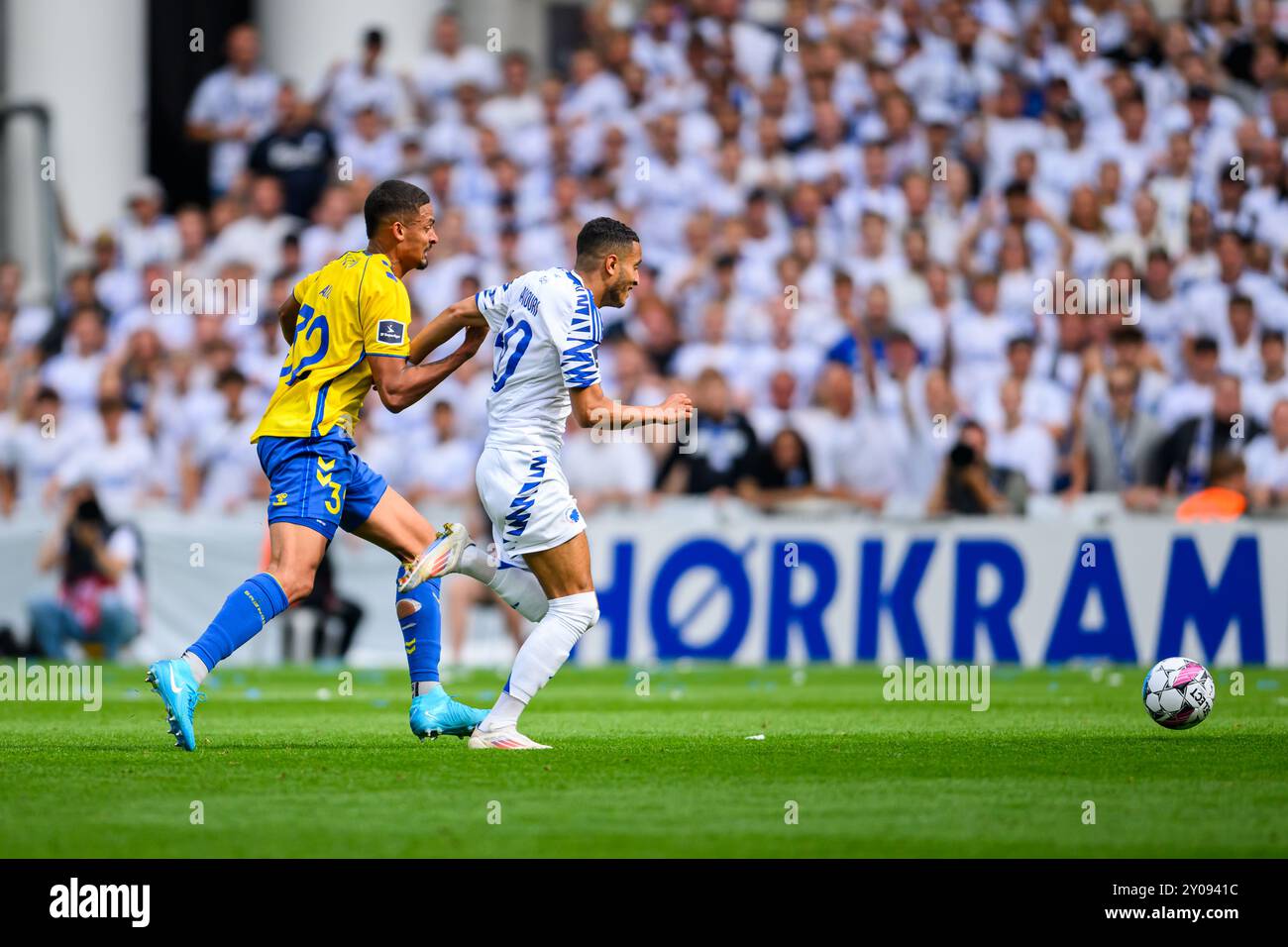 32 (BIF) - Frederik Alves Ibsen. 30 (FCK) - Elias Achouri. Superliga: FC København mod Brøndby IF - 01.09.24. København, Danmark. 1 settembre 2024. Foto Stock