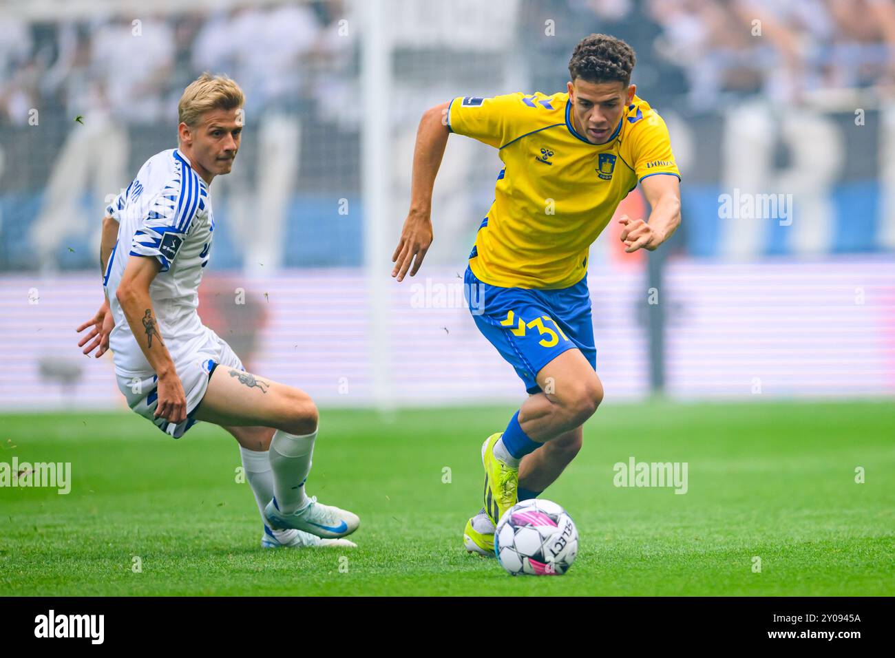 37 (BIF) - Clement Bischoff. 8 (FCK) - Magnus Mattsson. Superliga: FC København mod Brøndby IF - 01.09.24. København, Danmark. 1 settembre 2024. Foto Stock