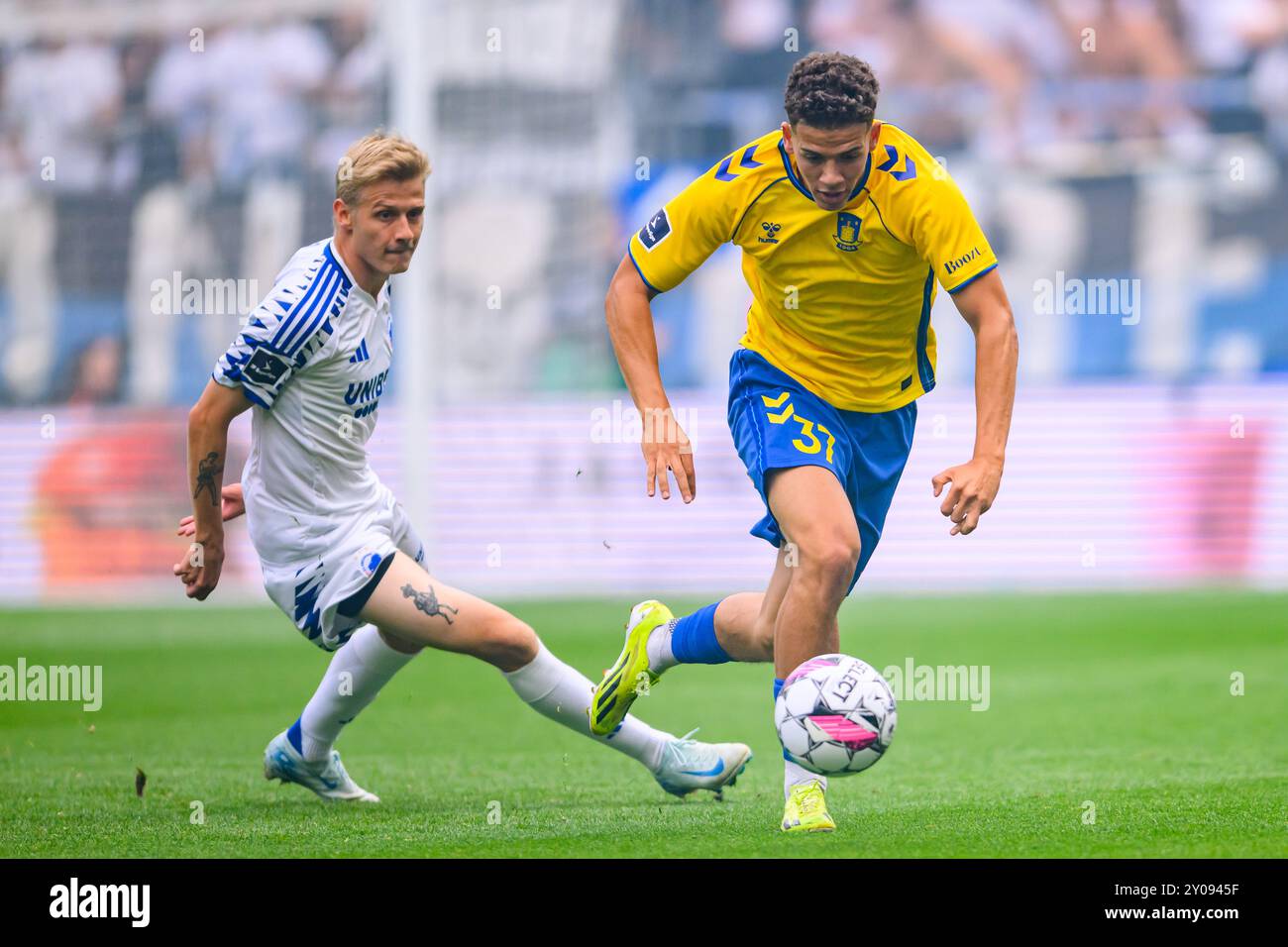 37 (BIF) - Clement Bischoff. 8 (FCK) - Magnus Mattsson. Superliga: FC København mod Brøndby IF - 01.09.24. København, Danmark. 1 settembre 2024.. S Foto Stock