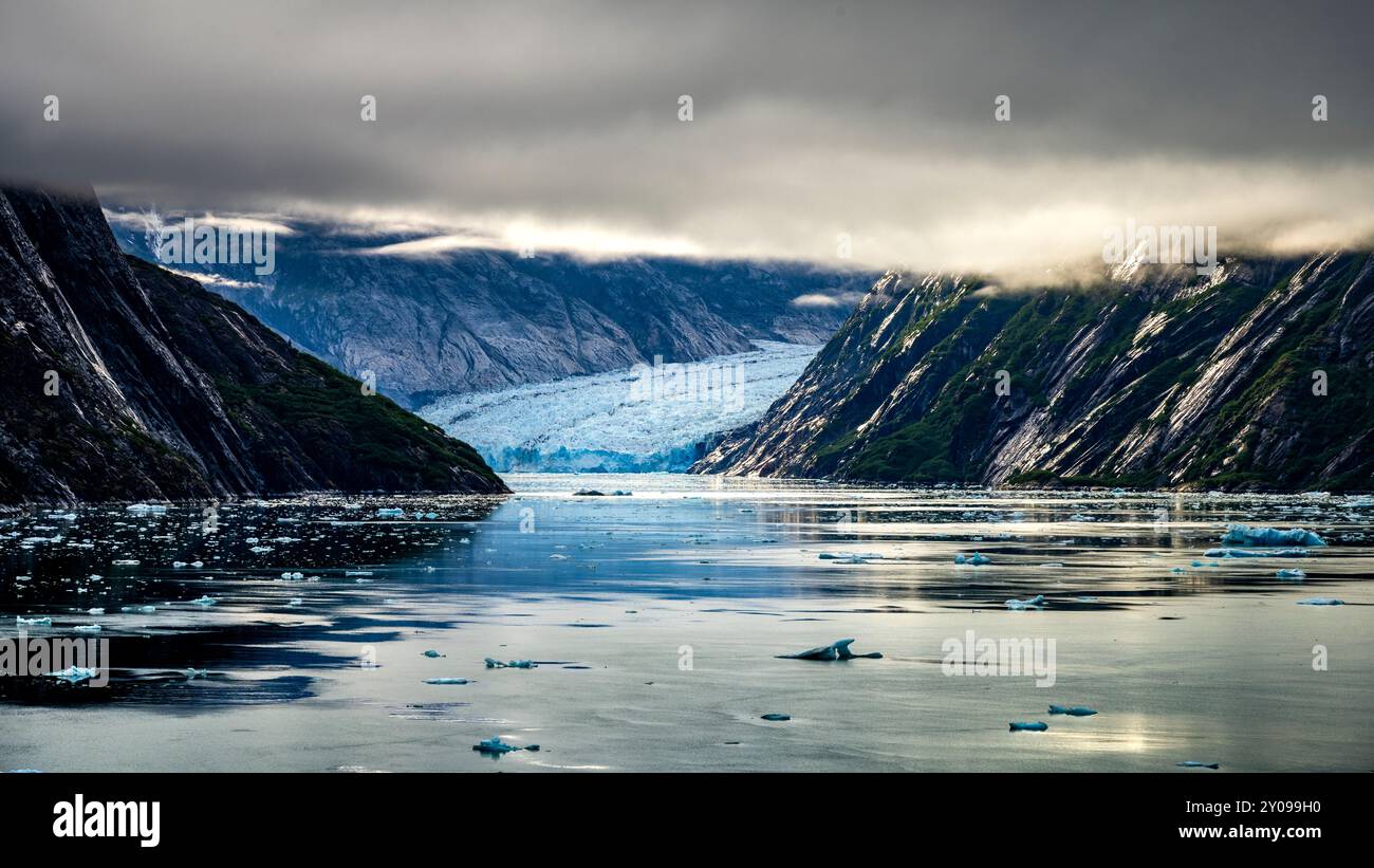 Endicott Arm, Alaska, USA: Il ghiacciaio Dawes sfocia nelle acque glaciali del nord-ovest. Foto Stock