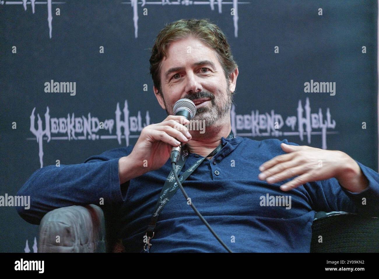 Duesseldorf-NEUSS, GERMANIA, 2 novembre 2019: Zach Galligan (*1964, attore americano Gremlins) parla delle sue esperienze nel settore cinematografico presso WE Foto Stock