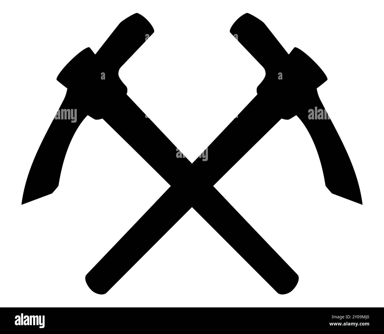 Profilo martelli piccone incrociati, isolato su sfondo bianco. Utensile a percussione manuale per maestri scalpellini, costruttori, scultori per la lavorazione di vari Illustrazione Vettoriale