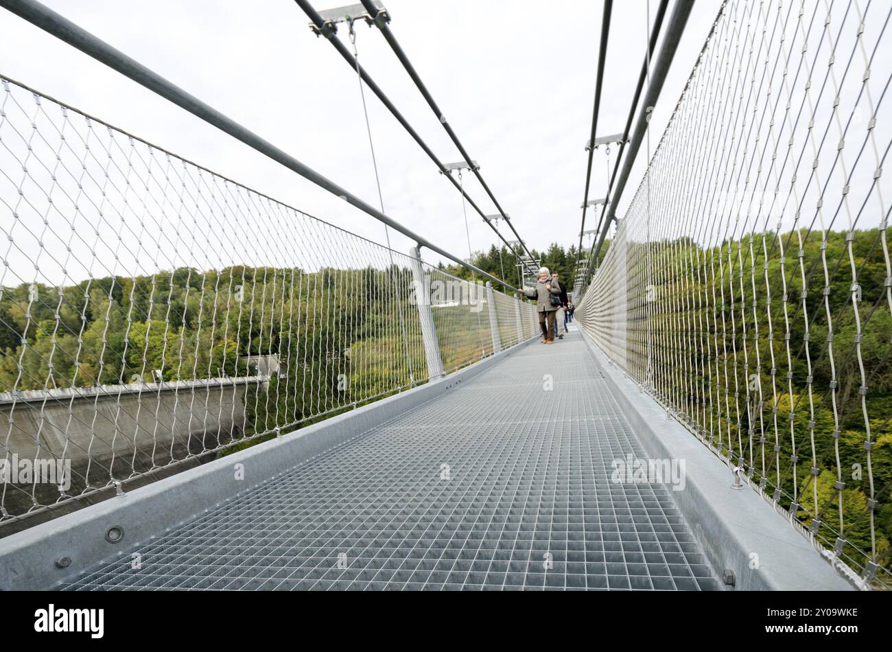 Ponte sospeso della diga di Rappbode Foto Stock