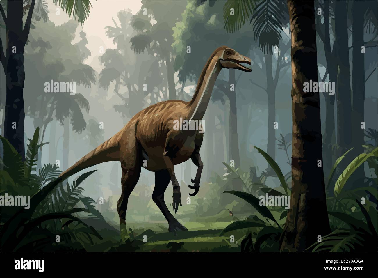 Gallimimus - il dinosauro Swift del periodo Cretaceo. Illustrazione Vettoriale