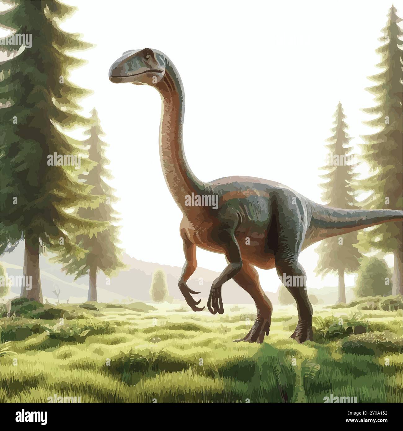Gallimimus - anatomia e adattamenti di un dinosauro dalle gambe della flotta. Illustrazione Vettoriale