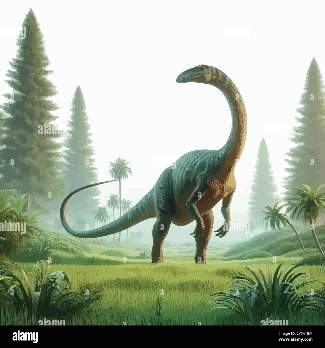 Gallimimus - il dinosauro simile agli uccelli del Cretaceo superiore. Illustrazione Vettoriale