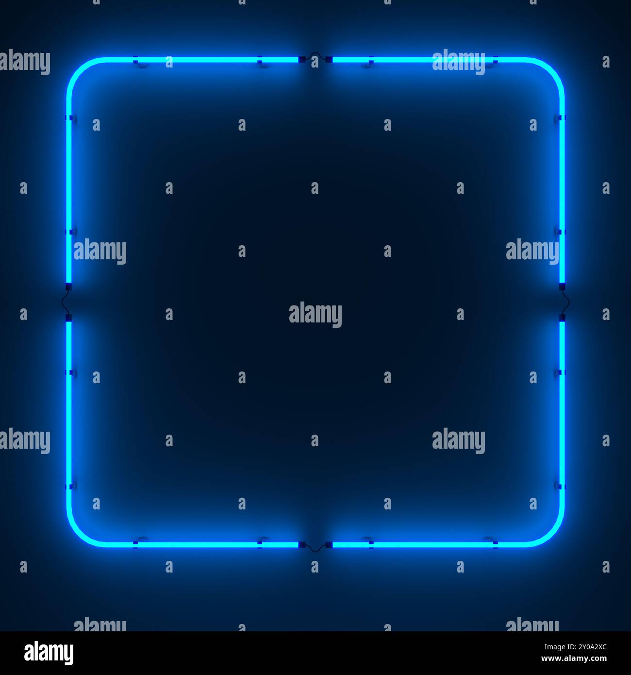 Cornice quadrata al neon blu, cartello su sfondo scuro, rendering 3D. Foto Stock
