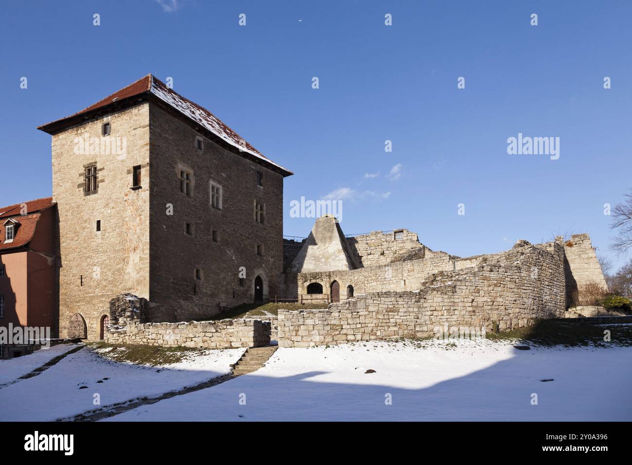 Il cortile del Castello d'acqua Kapellendorf in inverno il cortile del Castello d'acqua Kapellendorf in inverno, Germania, Europa Foto Stock