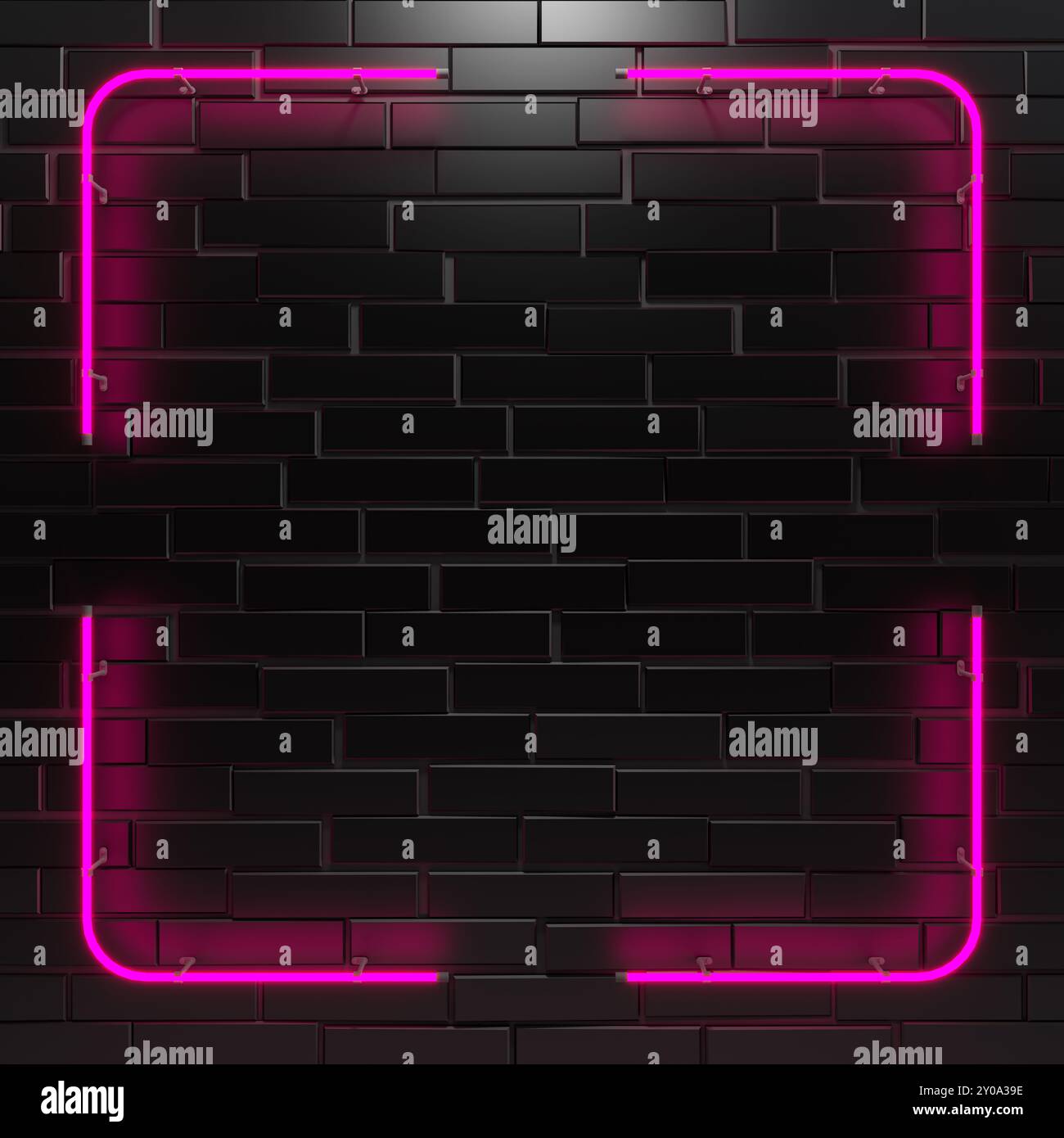 Realistico segno al neon della cornice con forma quadrata colorata per il template e la copia del layout dello spazio sullo sfondo della parete. rendering 3d. Foto Stock Realistico segno al neon della cornice con forma quadrata colorata per il template e la copia del layout dello spazio sullo sfondo della parete. rendering 3d. Foto Stock