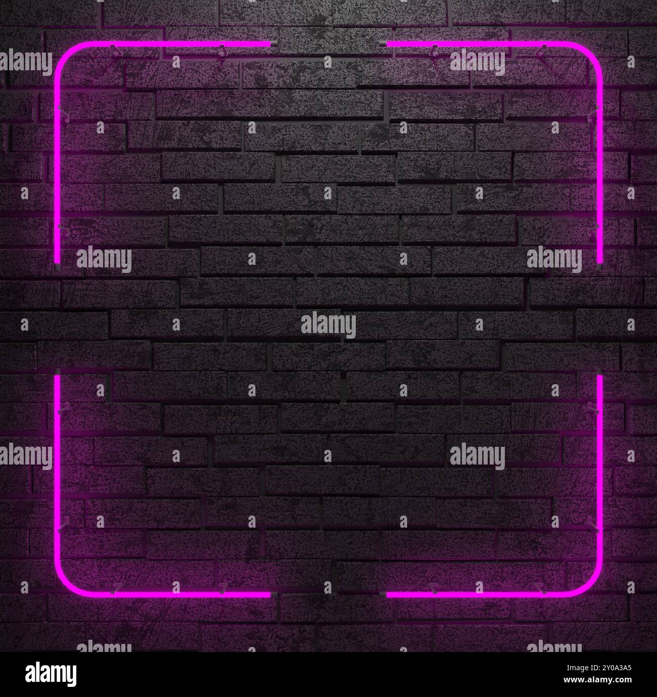 Realistico segno al neon della cornice con forma quadrata colorata per il template e la copia del layout dello spazio sullo sfondo della parete. rendering 3d. Foto Stock Realistico segno al neon della cornice con forma quadrata colorata per il template e la copia del layout dello spazio sullo sfondo della parete. rendering 3d. Foto Stock