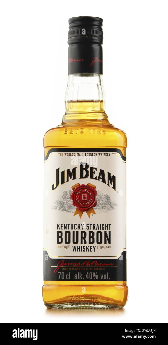 POZNAN, POLONIA, APR 7, 2017: Jim Beam è uno dei marchi di bourbon più venduti al mondo, prodotto da Beam Inc. A Clermont, Kentucky Foto Stock