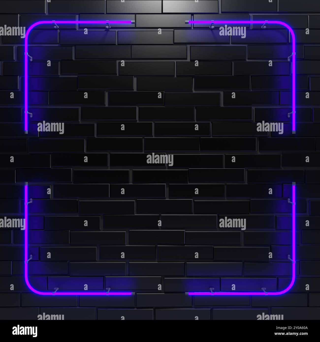 Simbolo al neon realistico della cornice con forma quadrata colorata per il layout di template e copy space sullo sfondo della parete. rendering 3d. Foto Stock Simbolo al neon realistico della cornice con forma quadrata colorata per il layout di template e copy space sullo sfondo della parete. rendering 3d. Foto Stock