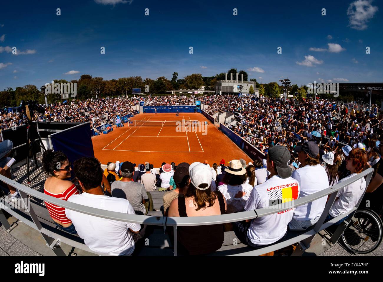 Parigi, 1 settembre 2024, evento paralimpico di tennis su sedia a rotelle. Caratteristica (foto di Frank Molter) Foto Stock