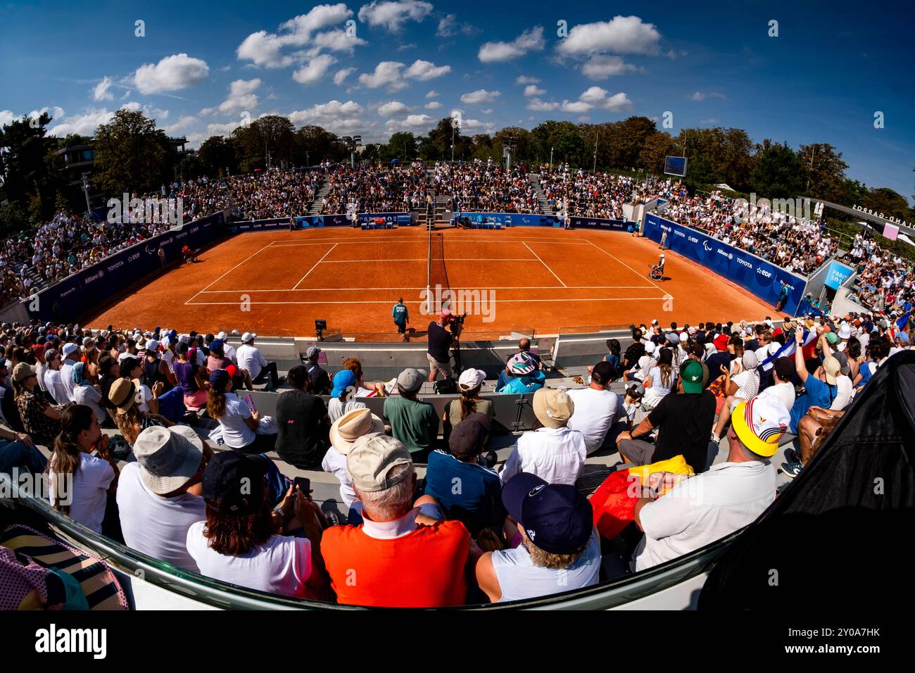 Parigi, 1 settembre 2024, evento paralimpico di tennis su sedia a rotelle. Caratteristica (foto di Frank Molter) Foto Stock