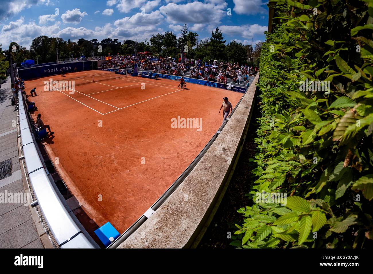Parigi, 1 settembre 2024, evento paralimpico di tennis su sedia a rotelle. Caratteristica (foto di Frank Molter) Foto Stock