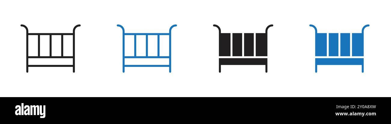 Icona letto per bambini, segno grafico vettoriale lineare o set di simboli per l'interfaccia utente dell'app Web Illustrazione Vettoriale