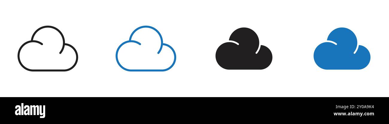Simbolo o segno grafico vettoriale lineare icona cloud impostato per l'interfaccia utente dell'app Web Illustrazione Vettoriale