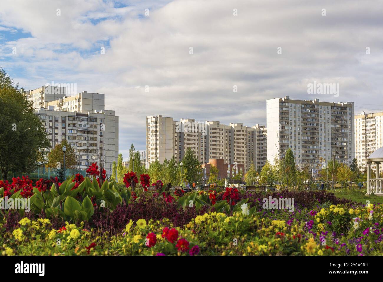 La zona notte con fiori in una Mosca, Russia, Europa Foto Stock