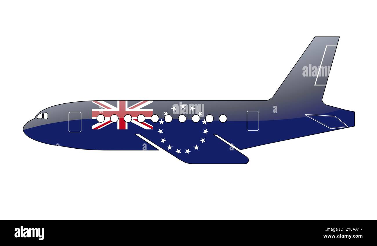 La bandiera delle Isole Cook dipinta sulla silhouette di un aereo. illustrazione lucida Foto Stock