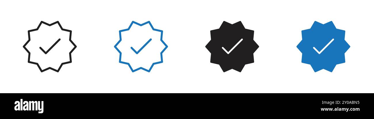 Set di simboli o segni grafici vettoriali lineari con icone verificate per l'interfaccia utente dell'app Web Illustrazione Vettoriale