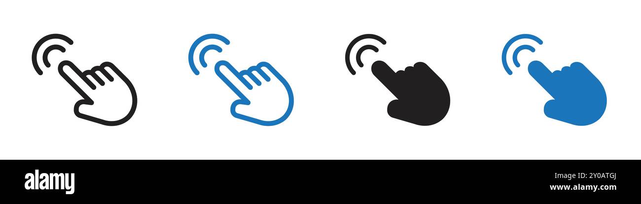 Icona del cursore a mano segno grafico vettoriale lineare o set di simboli per l'interfaccia utente dell'app Web Illustrazione Vettoriale