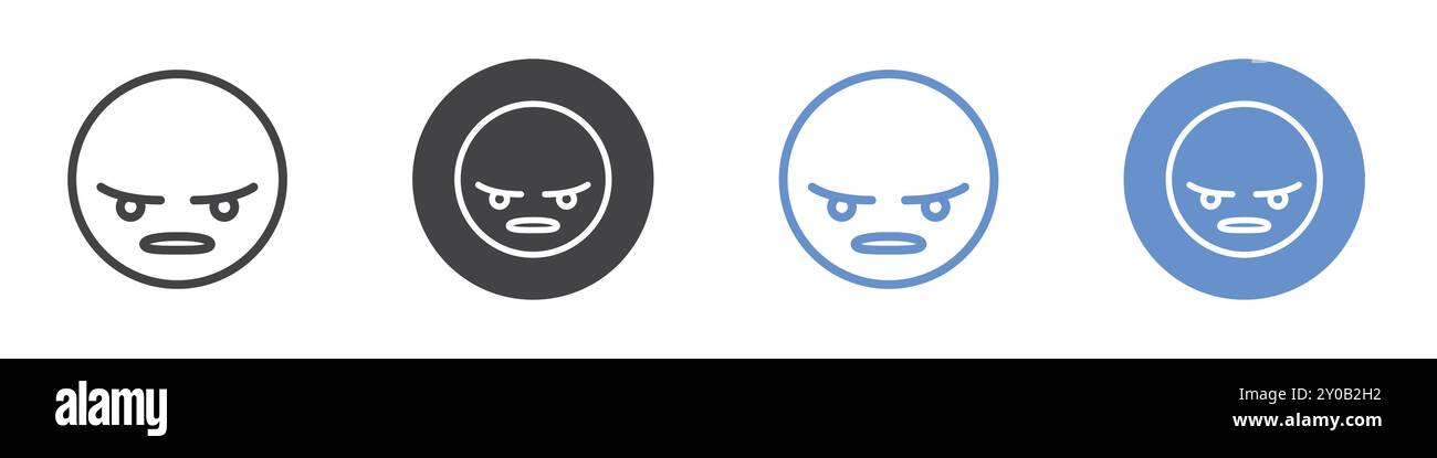 Icona emoji Angry Social Media Flat con contorno in bianco e nero Illustrazione Vettoriale