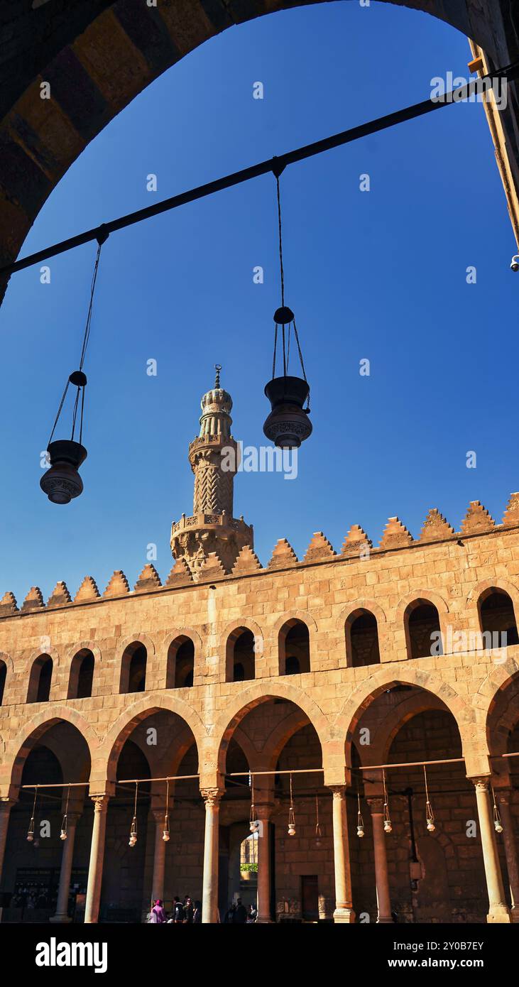 Il minareto della Moschea al Nasir Muhammad costruito dal sovrano mamelucco al Nasr Muhammad nel 1318 nella Cittadella di Saladino, Caidor islamico, Egitto Foto Stock