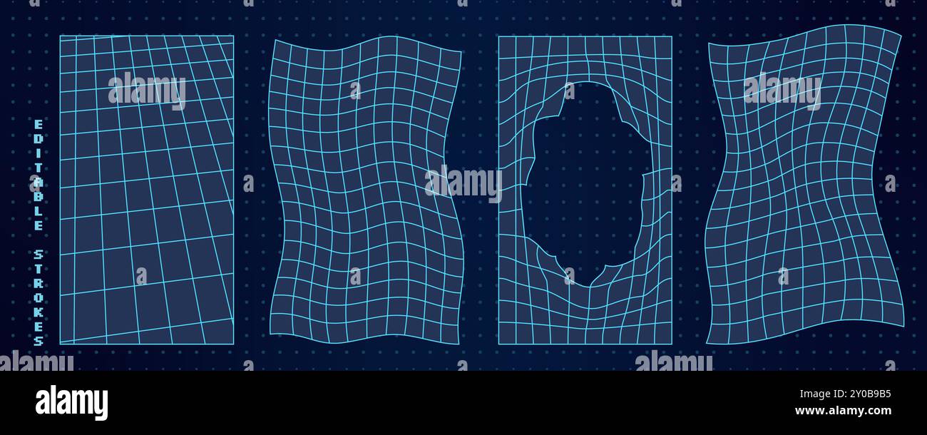 Griglia mesh 3D con forme astratte distorte Illustrazione Vettoriale