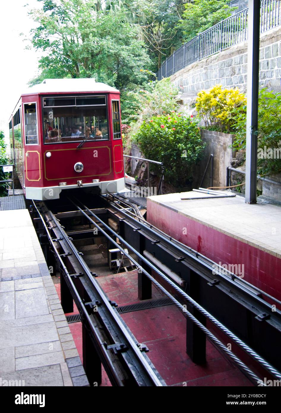 Il tram del picco di Hong Kong. Foto Stock