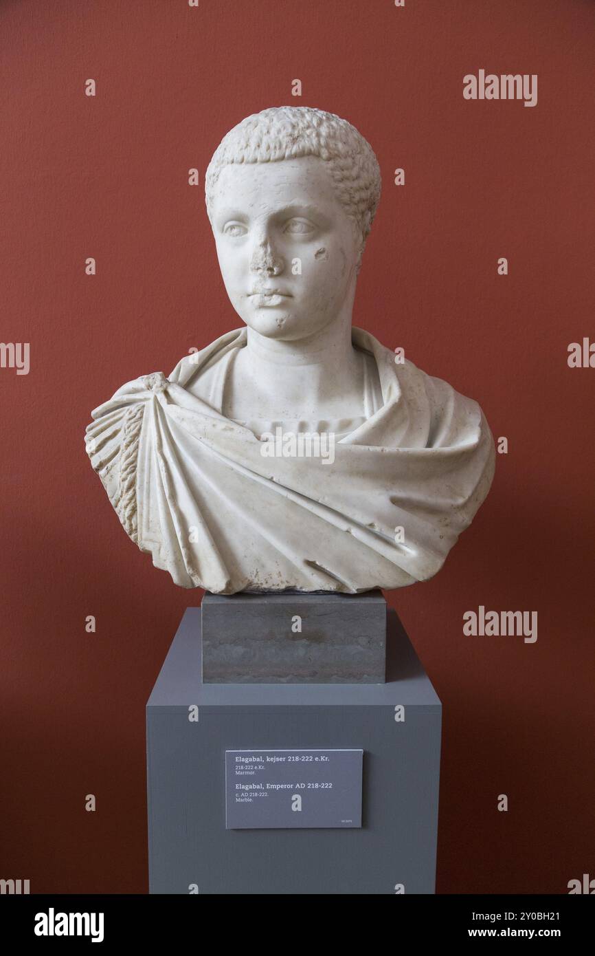 Copenaghen, Danimarca, 16 febbraio 2016: Scultura dell'imperatore romano Elagabal nel New Carlsberg Glyptotek, Europa Foto Stock