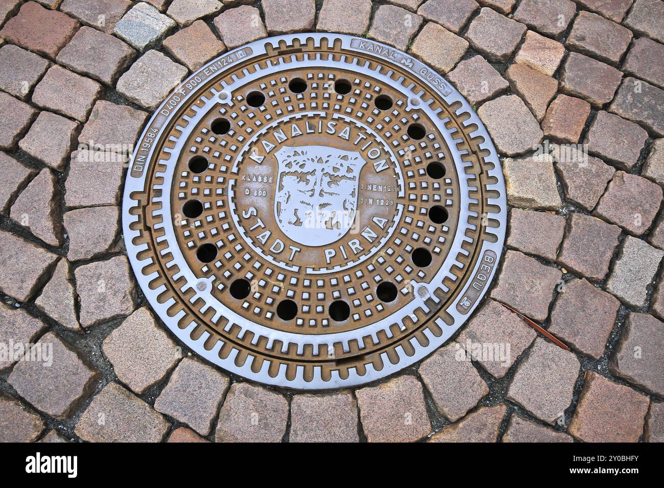 Coperchio del tombino di Pirna Foto Stock