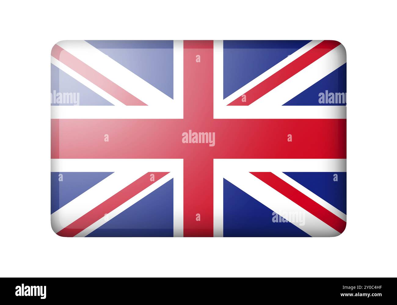 La bandiera britannica. Icona rettangolare opaca. Isolato su sfondo bianco Foto Stock