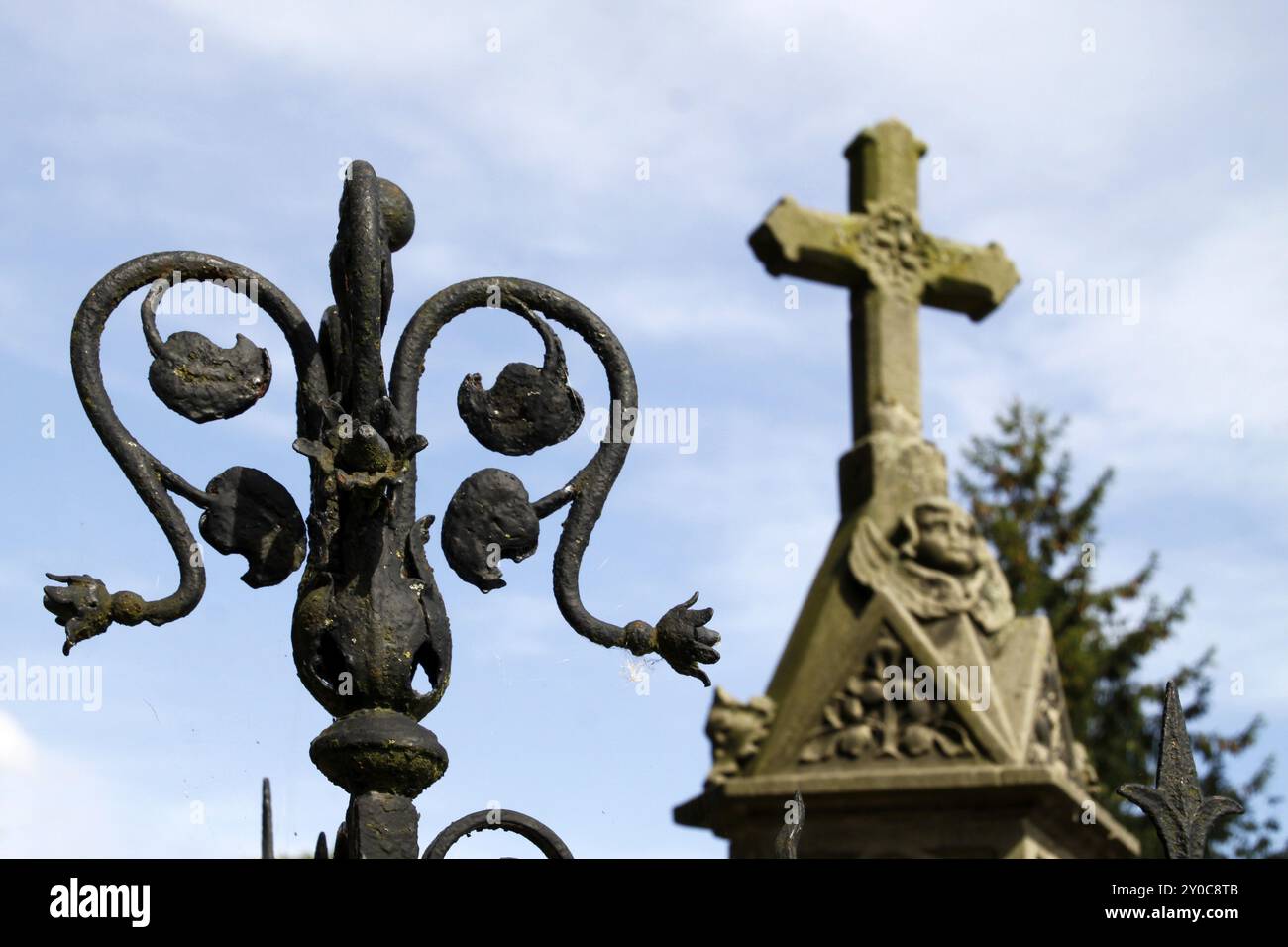 Particolare di una recinzione in ferro battuto Foto Stock