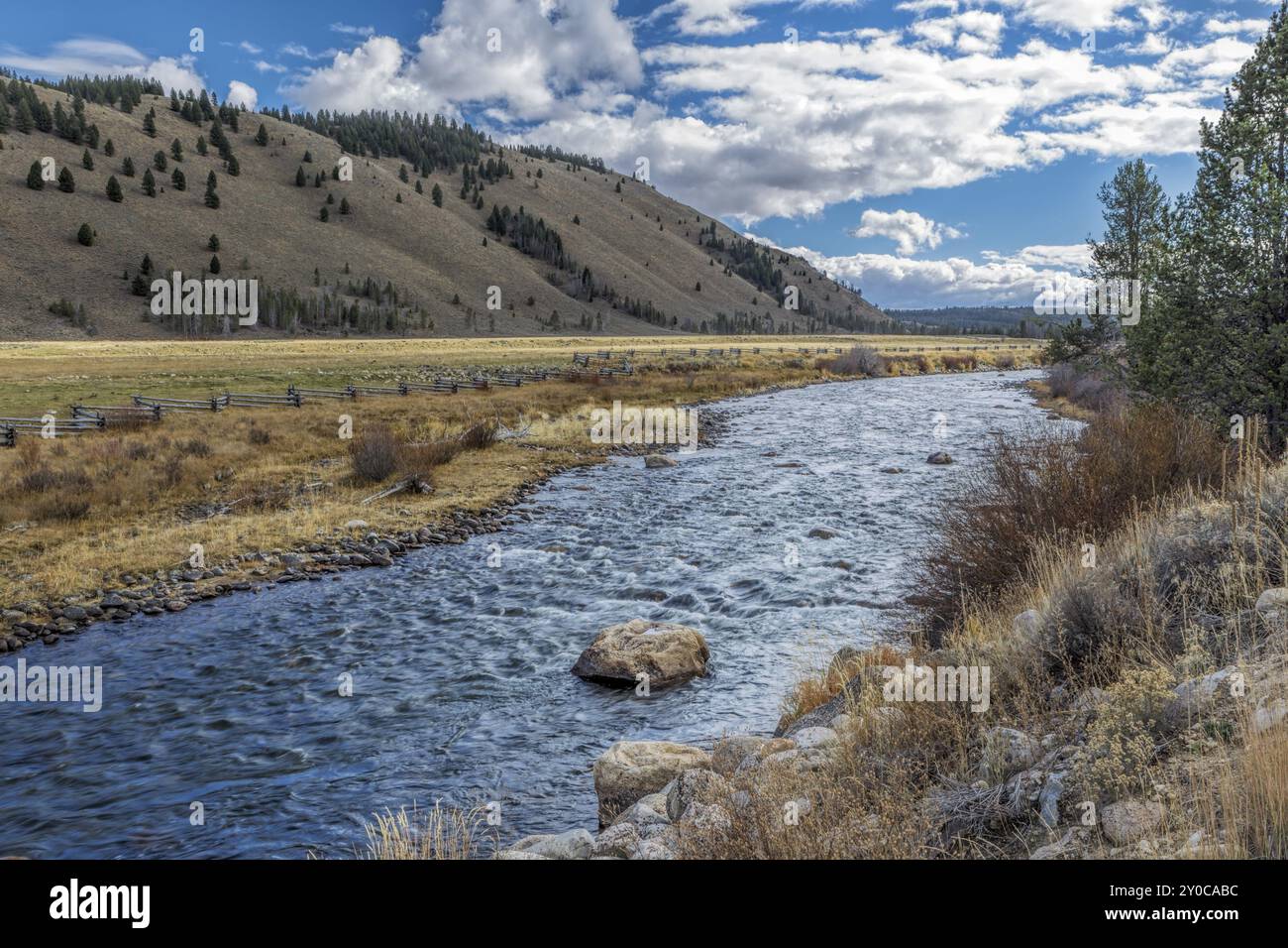 Il panoramico fiume Salmon vicino a Stanley, Idaho Foto Stock