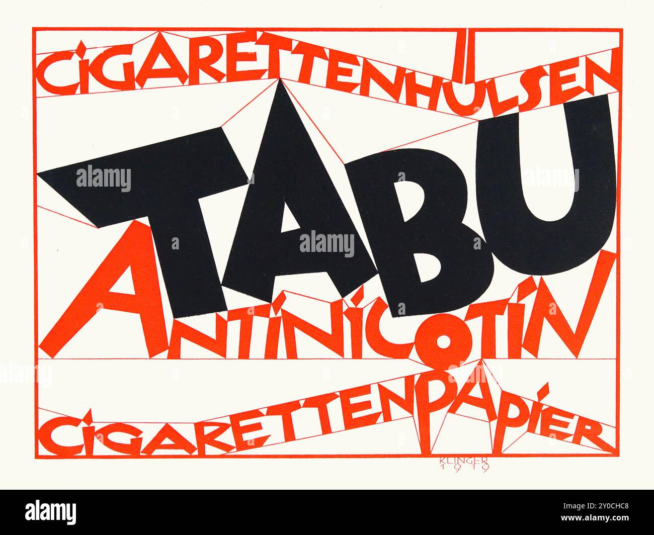 Julius Klinger (artista grafico austriaco 1876-1942) - TABU Antinicotin - Cigarettenhülsen e carta da sigaretta (tubo di sigaretta e carta da sigaretta) Foto Stock