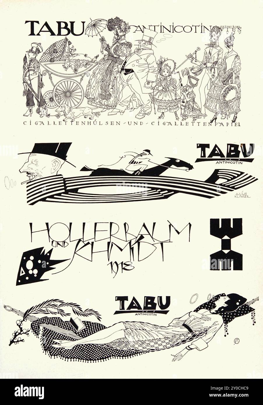Julius Klinger (artista grafico austriaco 1876-1942) - Tabu antinicotin (carta da sigarette) Hollerbaum & Schmidt WIM (disegni pubblicitari in bianco e nero Foto Stock