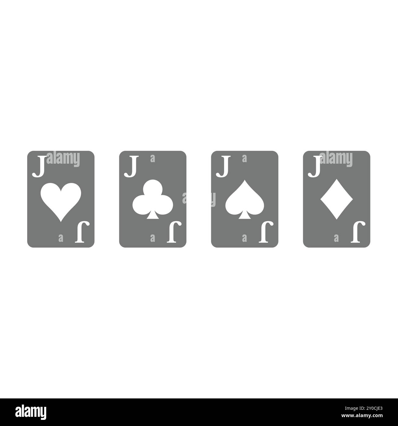 Jack carte da gioco icona vettoriale mazzo. Mazze, cuori, picche e diamanti. Illustrazione Vettoriale