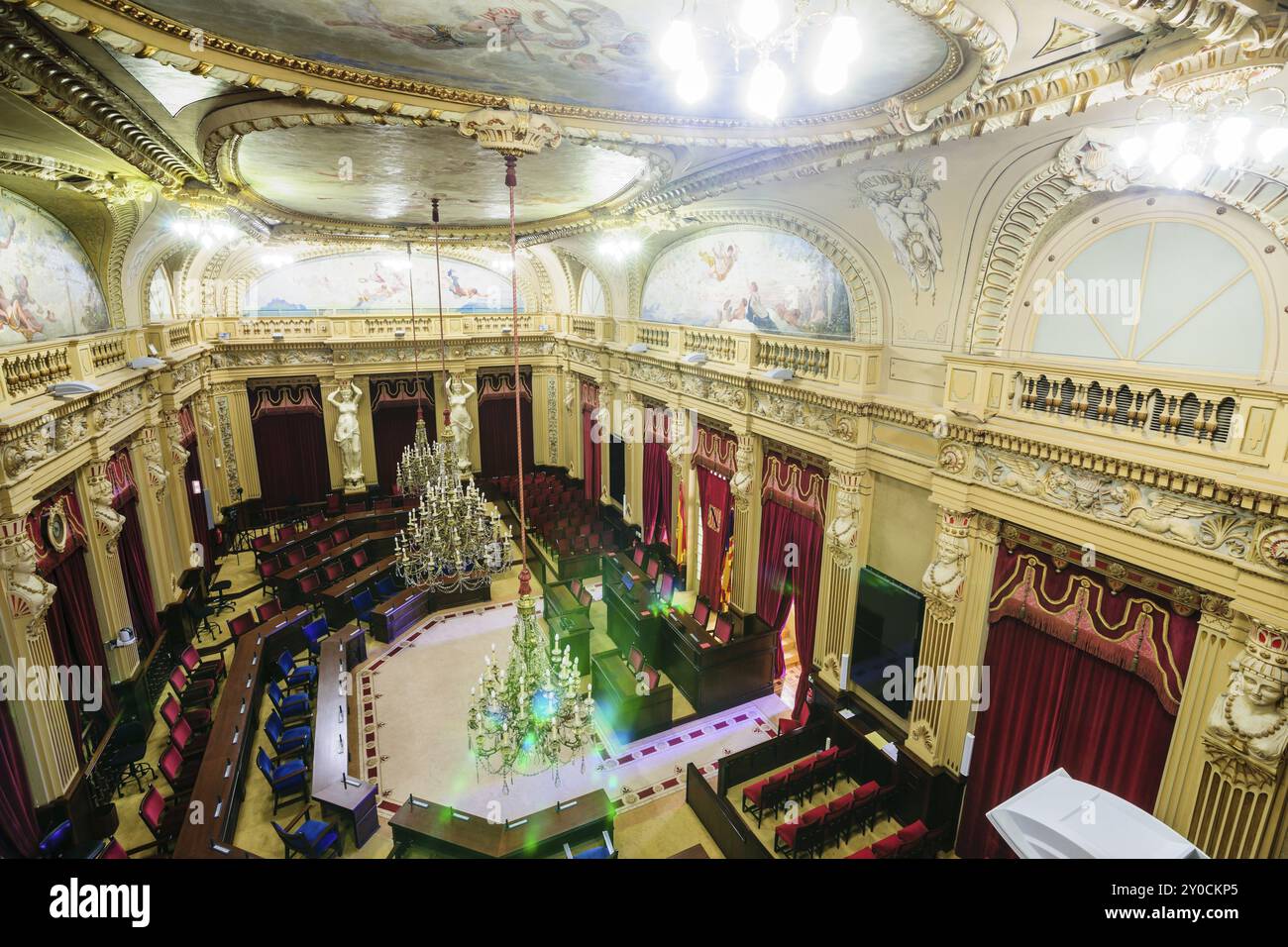 Parlamento de las islas baleares, antiguo circulo mallorquin, sala de las cariatides, siglo XIX, Palma.Mallorca.Isole Baleari. Espana Foto Stock