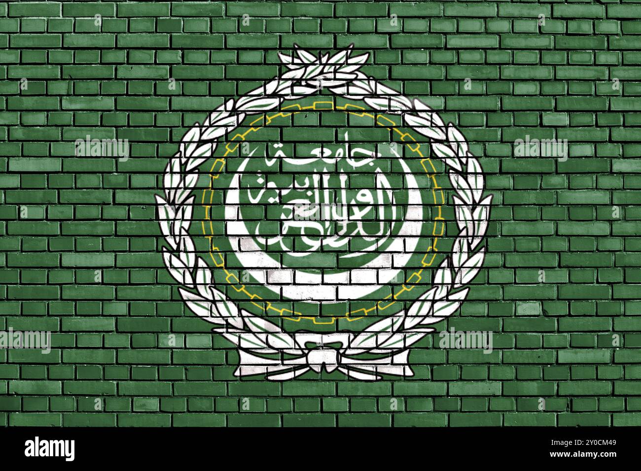 Bandiera della Lega Araba dipinta su un muro di mattoni Foto Stock