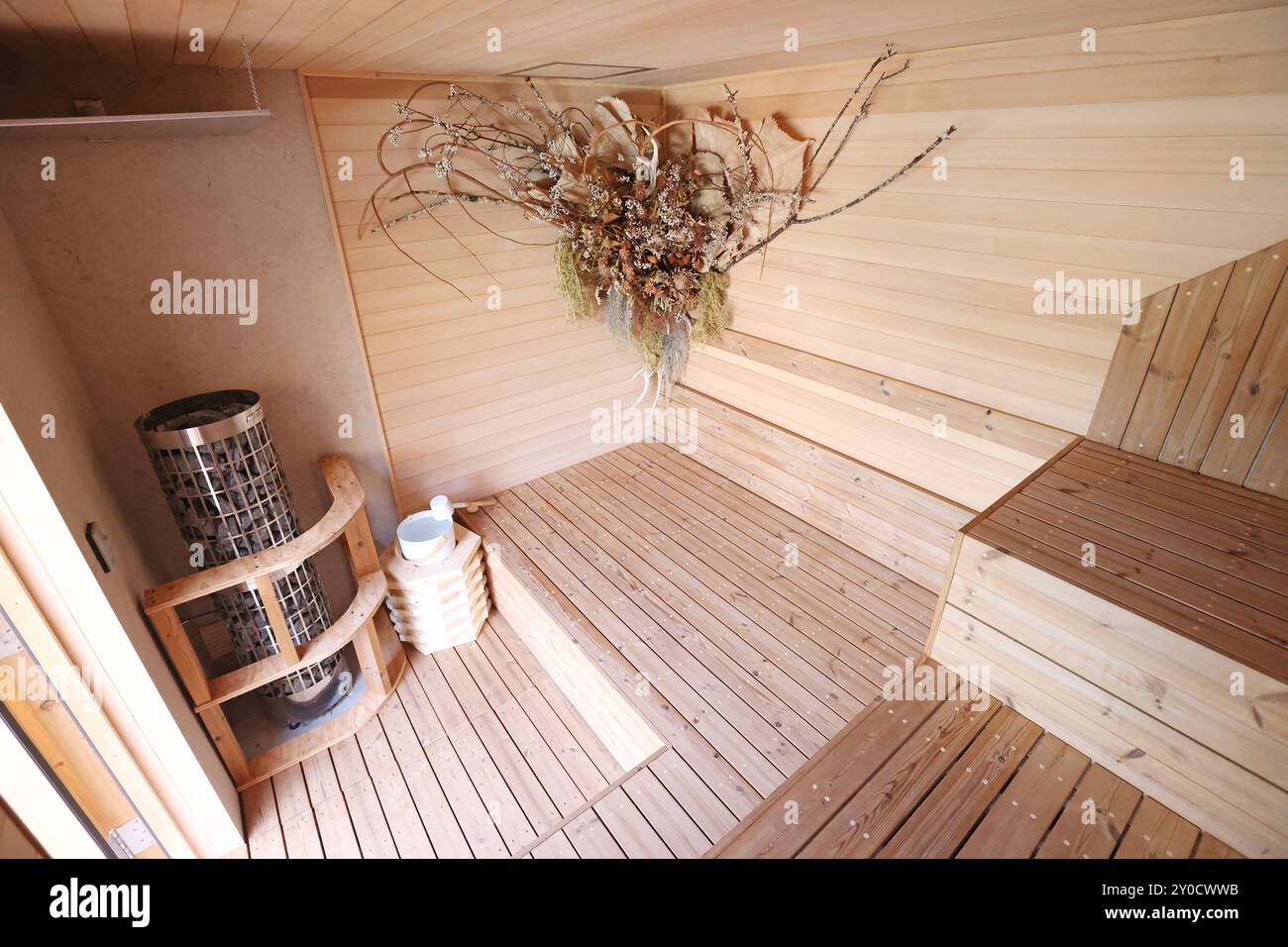 Moruran Sauna is pictured in Muroran City, Hokkaido on August 2,2024.The private sauna run by couple of SATO is very popular.( The Yomiuri Shimbun via AP Images ) Foto Stock