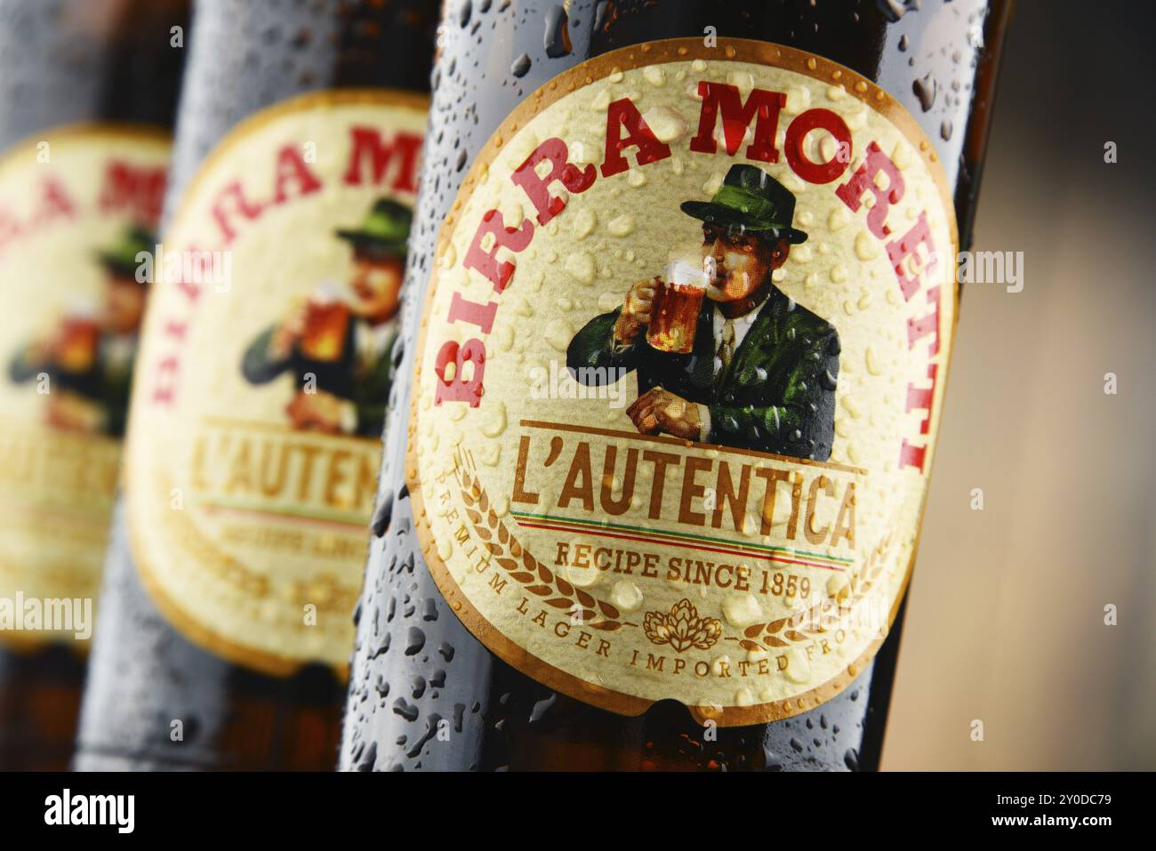 Birra Moretti, azienda italiana produttrice di birra, fondata a Udine nel 1859 da Luigi Moretti, ora di proprietà di Heineken International Foto Stock