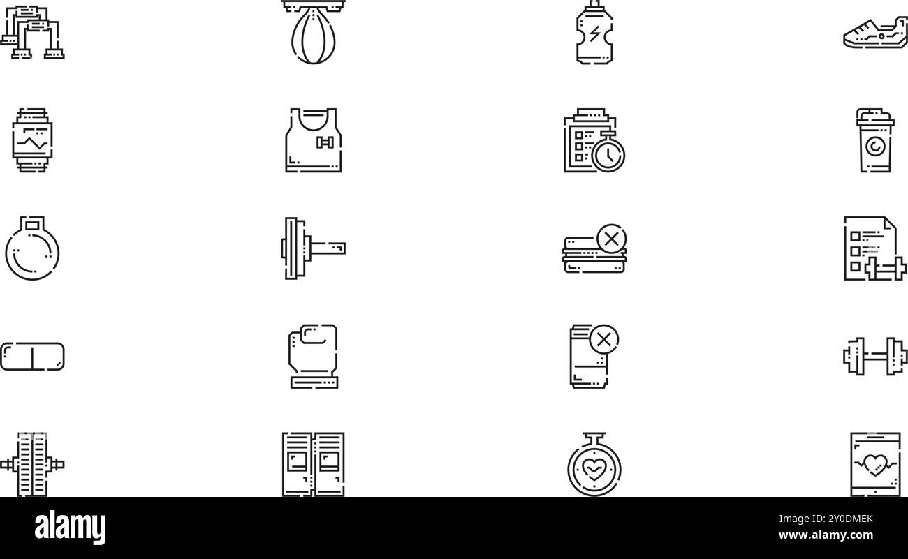 Icone fitness Collezione di icone vettoriali di alta qualità con tratto modificabile. Ideale per progetti professionali e creativi. Illustrazione Vettoriale