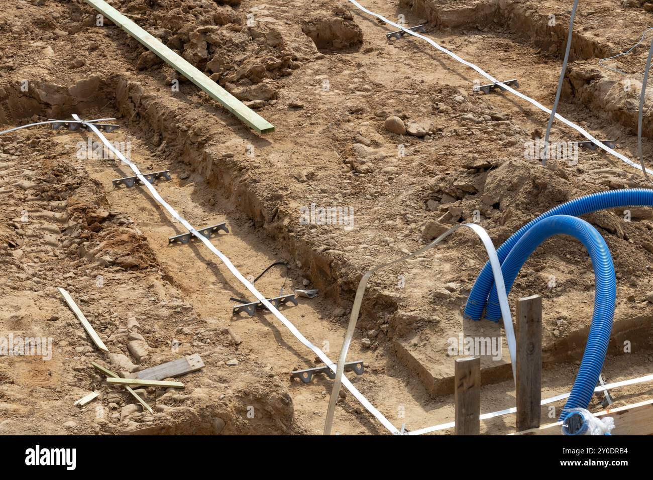 Lavori di fondazione in un cantiere edile Foto Stock
