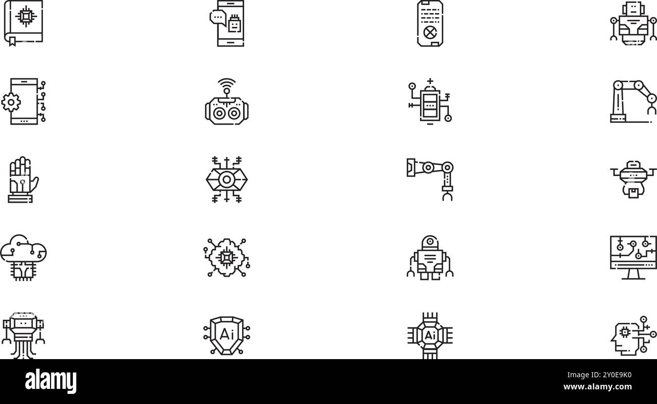 Icone robotica raccolta di icone vettoriali di alta qualità con tratto modificabile. Ideale per progetti professionali e creativi. Illustrazione Vettoriale