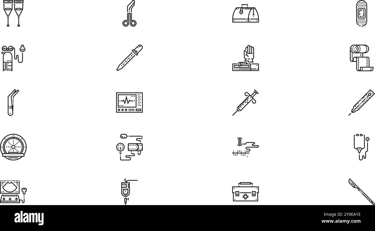 Icone degli strumenti medici raccolta di icone vettoriali di alta qualità con tratto modificabile. Ideale per progetti professionali e creativi. Illustrazione Vettoriale