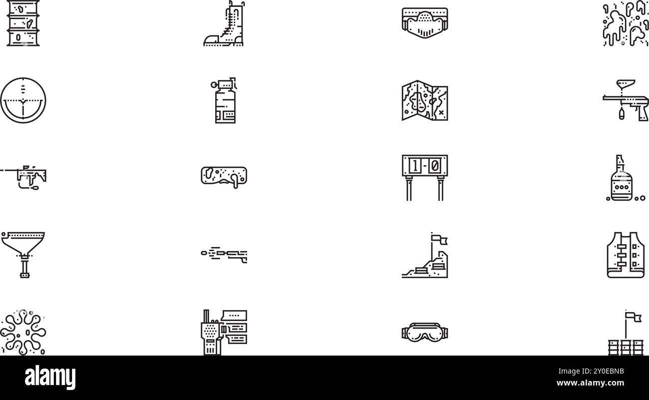 Icone paintball Collezione icone vettoriali di alta qualità con traccia modificabile. Ideale per progetti professionali e creativi. Illustrazione Vettoriale